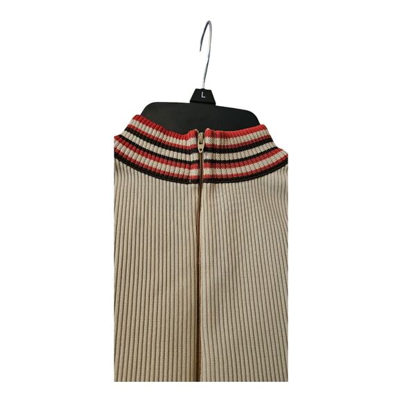 Vintage Bay Harbour Womens Tunic Top Tan Stripes Mock Neck Back Zip NO SIZE TAG - Picture 4 of 7